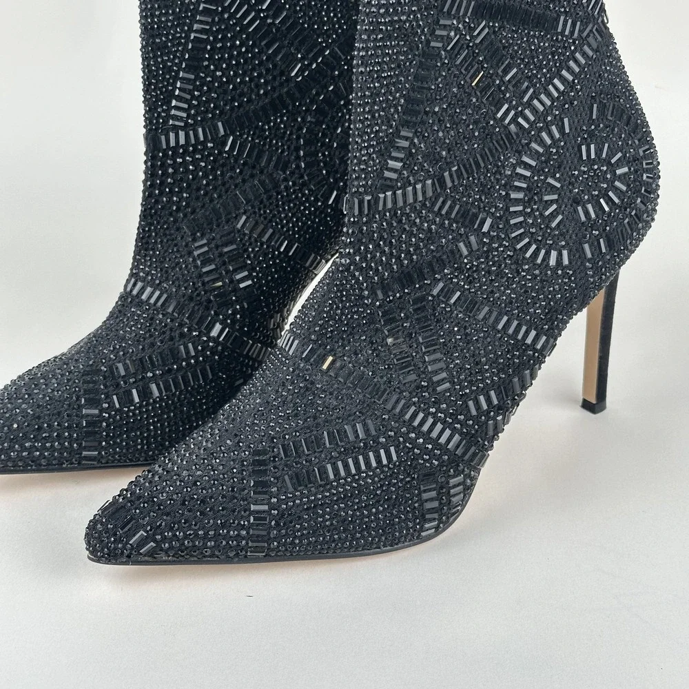 Thalia Sodi Kami Womens US 9 Embellished Heel Bootie Black Flyknit